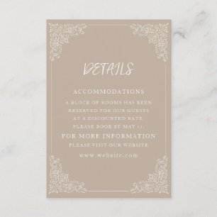 Cartão De Informações Detalhes de Casamento Elegantes em Creme Bege Vint