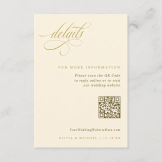 Cartão De Informações Detalhes de Casamento Elegantes em Dourado e Ecru