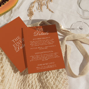 Cartão De Informações Detalhes de Casamento Elegantes em Laranja Queimad