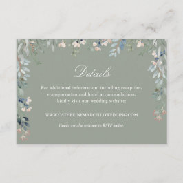 Cartão De Informações Detalhes de casamento elegantes em verde-sage com 