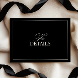 Cartão De Informações Detalhes de Casamento Elegantes Preto e Branco