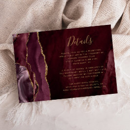 Cartão De Informações Detalhes de Casamento em Ágata Dourada Burgundy Mo