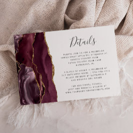 Cartão De Informações Detalhes de Casamento em Ágata Dourada Burgundy Mo
