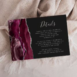 Cartão De Informações Detalhes de Casamento em Ágata Prateada Burgundy M