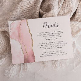 Cartão De Informações Detalhes de Casamento em Ágata Rosa Moderno Dourad