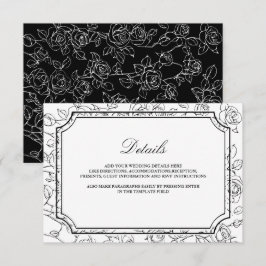 Cartão De Informações Detalhes de Casamento em Arte de Linha Preta e Bra