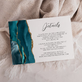 Cartão De Informações Detalhes de Casamento em Azul Ágata Dourado Script