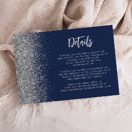 Cartão De Informações Detalhes de Casamento em Azul Naval com Brilho Pra