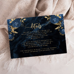 Cartão De Informações Detalhes de Casamento em Azul Naval Floral Ágata D