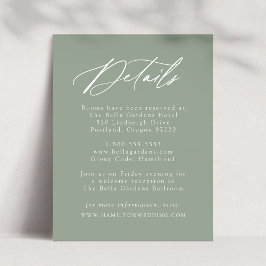Cartão De Informações Detalhes de Casamento em Caligrafia Elegante Verde