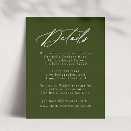 Cartão De Informações Detalhes de Casamento em Caligrafia Elegante Verde