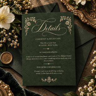 Cartão De Informações Detalhes de Casamento em Caligrafia Verde Floresta