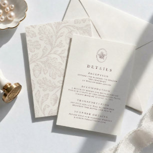 Cartão De Informações Detalhes de Casamento em Carvalho Gravado Vintage 