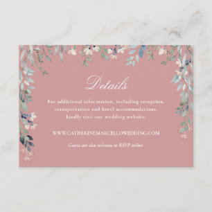 Cartão De Informações Detalhes de Casamento em Cascata Floral Dusty Rosa