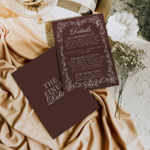 Cartão De Informações Detalhes de Casamento em Chocolate Marrom Vintage 