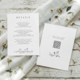 Cartão De Informações Detalhes de Casamento em Cinza Prateado com Flores