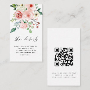 Cartão De Informações Detalhes de casamento em código QR de flores cor-d
