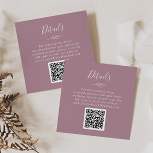 Cartão De Informações Detalhes de casamento em código QR Mauve com folha