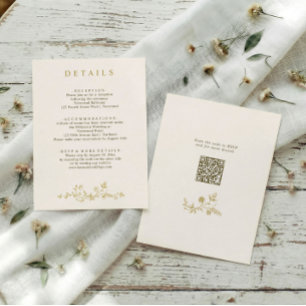 Cartão De Informações Detalhes de Casamento em Creme Dourado com Flores