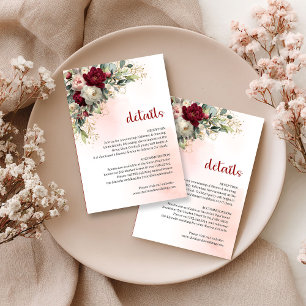 Cartão De Informações Detalhes de casamento em dourado floral com blush 