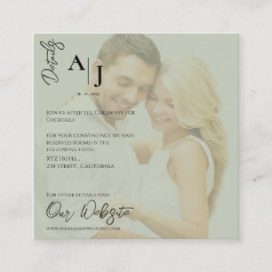 Cartão De Informações Detalhes de Casamento em Foto Faux Vellum Verde Sa