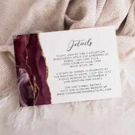 Cartão De Informações Detalhes de Casamento em Grafite Dourado com Ágata