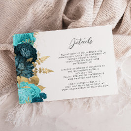 Cartão De Informações Detalhes de Casamento em Letra Dourada Floral Água