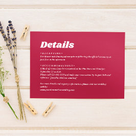 Cartão De Informações Detalhes de Casamento em Magenta Viva Retro Minima