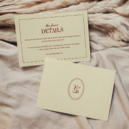 Cartão De Informações Detalhes de Casamento em Marfim e Vermelho Vinho c