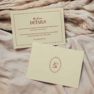 Cartão De Informações Detalhes de Casamento em Marfim e Vermelho Vinho c