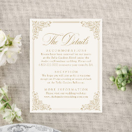 Cartão De Informações Detalhes de Casamento em Moldura Dourada Elegante