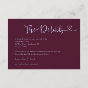Cartão De Informações Detalhes de Casamento em Plum com Letra Caprichosa