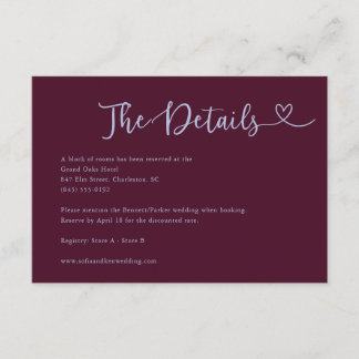 Cartão De Informações Detalhes de Casamento em Plum com Letra Caprichosa