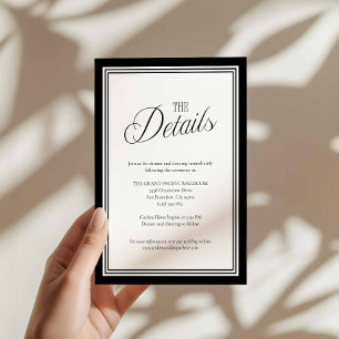 Cartão De Informações Detalhes de Casamento em Preto e Branco Modernos
