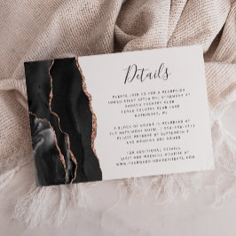 Cartão De Informações Detalhes de Casamento em Preto e Dourado Rosa de Á