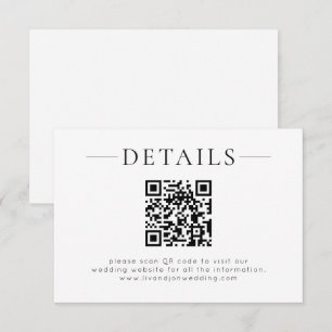 Cartão De Informações Detalhes de Casamento em QR Code Minimalista Preto