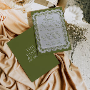 Cartão De Informações Detalhes de casamento em renda verde oliva Old Mon