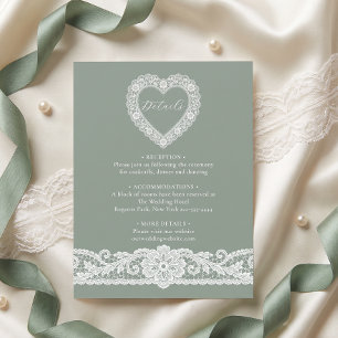 Cartão De Informações Detalhes de Casamento em Renda Vintage Verde Sage