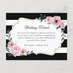 Cartão De Informações Detalhes de casamento em rosa floral aquarela pret