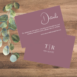 Cartão De Informações Detalhes de casamento em rosa poeirento minimal