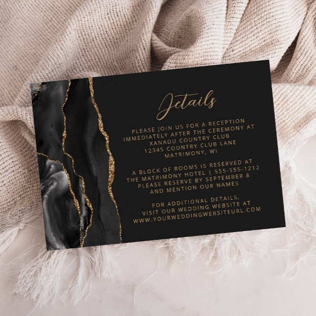 Cartão De Informações Detalhes de Casamento em Script Moderno com Ágata  (Criador carregado)