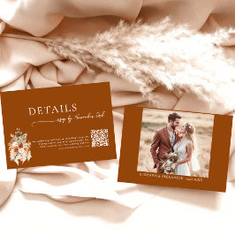 Cartão De Informações Detalhes de Casamento em Terracota Boho com Código