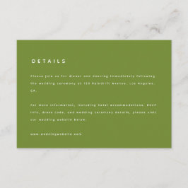 Cartão De Informações Detalhes de Casamento em Verde Oliva Moderno & Sit