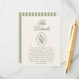Cartão De Informações Detalhes de Casamento em Verde Sage