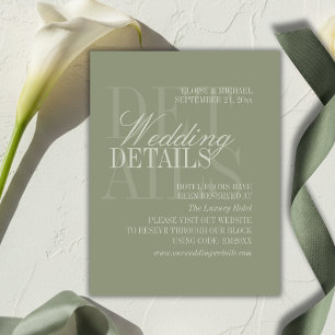 Cartão De Informações Detalhes de Casamento em Verde Sage com Rótulo Mod