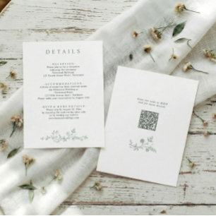 Cartão De Informações Detalhes de Casamento em Verde Sage Floral Francês