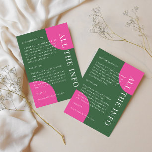 Cartão De Informações Detalhes de Casamento Esmeralda Verde e Rosa Color
