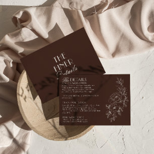 Cartão De Informações Detalhes de casamento Fancy Dark Cocoa Floral Boho