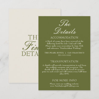 Cartão De Informações Detalhes de casamento Fancy Olive Green Old Money