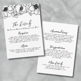 Cartão De Informações Detalhes de Casamento Florais Desenhados à Mão